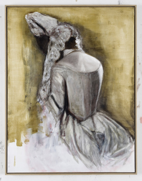 
     <i>Frau mit Korsett</i>, 
     2009<br />
     oil on canvas, 
      106 x 80 cm<br />
     