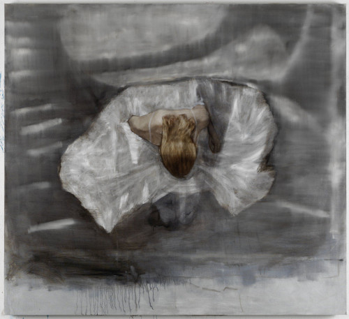 
     <i>Knieendes Mädchen</i>, 
     2012<br />
     oil paint on canvas, 
      185 x 203 cm<br />
     