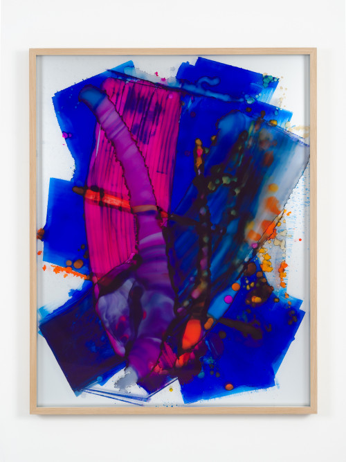 
     <i>I love you (meanwhile blue)</i>, 
     2013<br />
     Ink behind glass, aluminium, 
      164 x 129 x 6.5 cm<br />
     