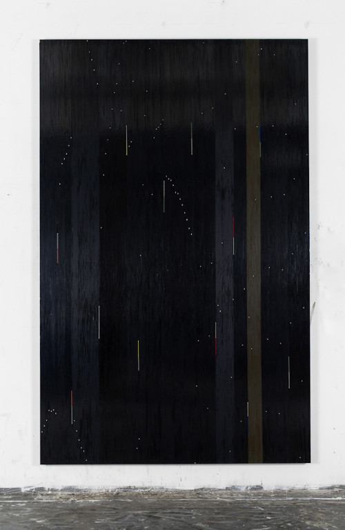 
     <i>Because the night - Patti Smith</i>, 
     2010<br />
     cassette tape and adhesive tape on canvas, 
      274 x 174 cm<br />
     