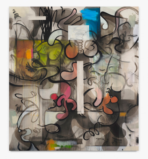 
     <i>Sezierchen eines Tierchen</i>, 
     2019<br />
     ink, acrylic, oil pastel and charcoal on canvas, 
      200 x 180 cm<br />
     
