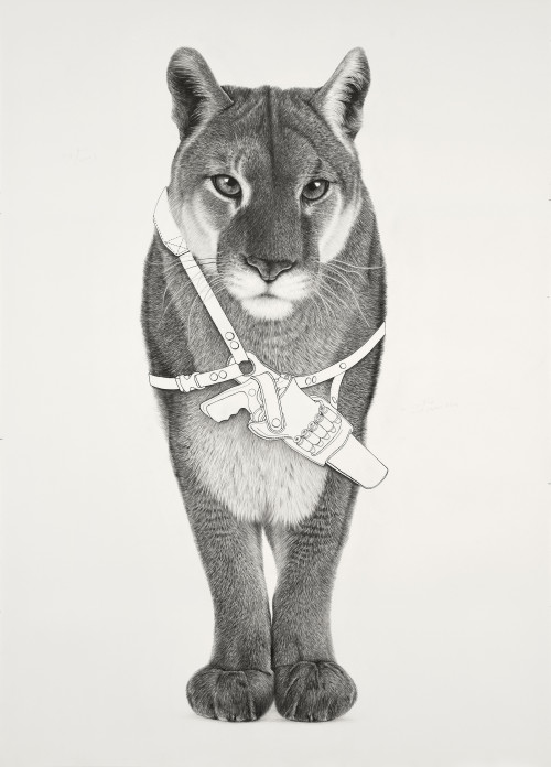 
     <i>Mountain Lion 2</i>, 
     2020<br />
     pencil and ink on paper, 
      160 x 114 cm<br />
     
