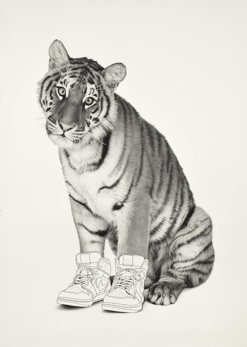 
     <i>Tiger 2</i>, 
     2019<br />
     pencil and ink on paper, 
      184 x 130 cm<br />
     