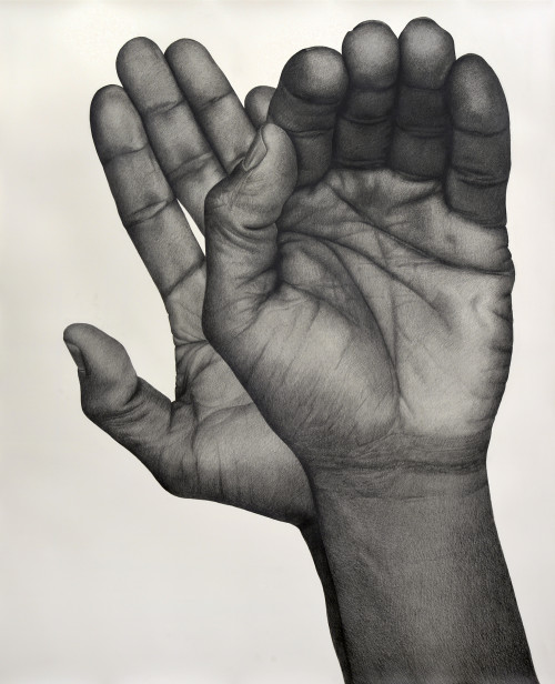 
     <i>Two Handed (Left)</i>, 
     2017<br />
     pencil on paper, 
      130.81 x 106.68 cm<br />
     
