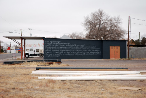 
     <i>Nothing Beside Remains</i>, 
     2011<br />
     Wall facade, 
     <br />
     Installation view “Questions for Marfa”, Marfa TX, USA, 2011