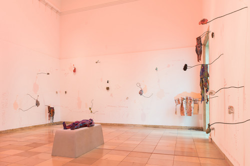 
     <i>WOMB TOMB</i>, 
     2014/ 2018<br />
     mixed media installation, 
      various dimensions<br />
     Installation view “Blind Faith: Between the Visceral and the Cognitive in Contemporary Art”, Haus der Kunst, Munich, Germany, 2018. Photo: Max Geutler