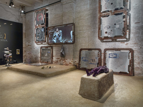 
     <i>Ore Oral Orientation</i>, 
     2011-2017<br />
     Mixed Media Installation, aluminium works in cooperation with Genghis Khan Fabrication Co., 
     <br />
     “Viva Arte Viva”, curated by Christine Macel, 57. Biennale di Venezia, Venice, Italy, 2017. Photo: Roman März