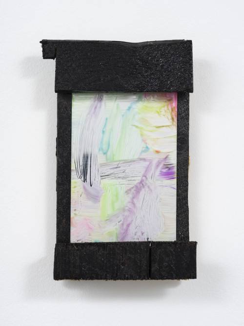 
     <i>Carla</i>, 
     2020<br />
     Bitumen, on wood and acrylic on mirrored plate, 
      23 x 15 cm / 9 x 6 in<br />
     