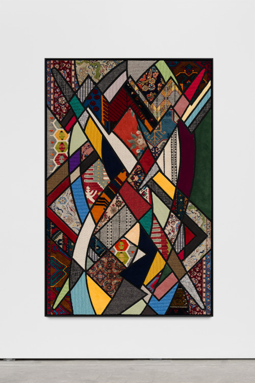 
     <i>Social Fabric, jungle</i>, 
     2018<br />
     carpet pieces on wood, 
      172 x 116 x 6 cm<br />
     