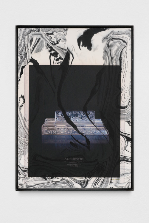 
     <i>artele focului (pandora)</i>, 
     2019<br />
     Print on pigmented jesmonite, steel frame, 
      42 x 30 cm<br />
     