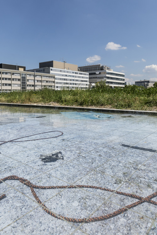 
     <i>fossil feelings</i>, 
     2018<br />
     tiled pool, 
     <br />
     Installation view 'Neuer Norden Zürich', KiöR Kunst im öffentlichen Raum, Zurich, Switzerland, 2018