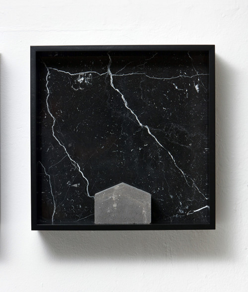 
     <i>Versteinerter Himmel XV, (Petrified Sky XV)</i>, 
     1983/2015<br />
     Granite, marble, MDF, concrete cobblestone, 
      60 x 60 x 15 cm<br />
     