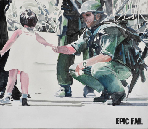 
     <i>EPIC FAIL</i>, 
     2012<br />
     watercolor on canvas, 
      74 x 85 cm<br />
     