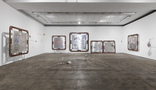 
     <i>Installation view, “Ore Oral Orientation”, WENTRUP, Berlin, Germany, 2018</i>, 
     <br />
      
     <br />
     aluminium works in cooperation with Genghis Khan Fabrication Co.