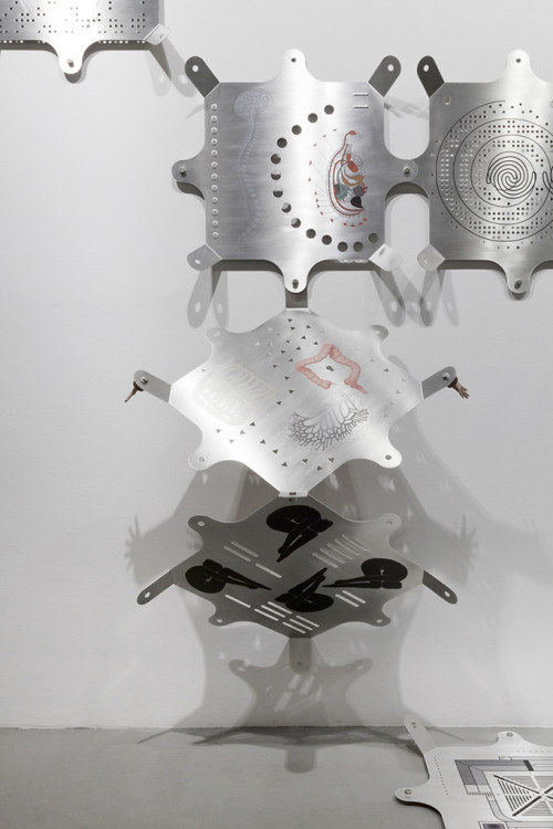 
     <i>Modular Glyphic System (Mariechen Danz in collaboration with Genghis Khan Fabrication Co.)</i>, 
     2013 / 2017<br />
      
     <br />
     Installation view “Artificial Tears”, Vienna Biennale , MAK Museum für Angewandte Kunst, Vienna, Austria, 2017
Photo: Aslan Kudrnofsky