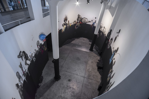 
     <i>The Black Horizon (Do We Muse on The Sky or Remember The Sea)</i>, 
     2021/22<br />
      
     <br />
     Site-specific installation drawn directly onto the walls of the Contemporary Art Center, New Orleans, US
