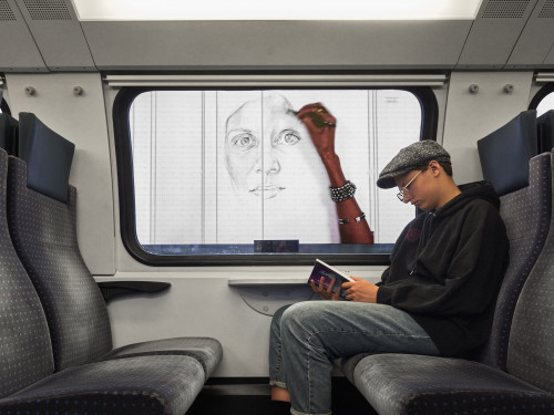 
     <i>PLATFORM</i>, 
     2020<br />
     2 channel time-lapse animation containing 31 pencil-on-paper portraits of members of the global public and what they want to say 1st Screen 18’40” | 2nd Screen 25'50
