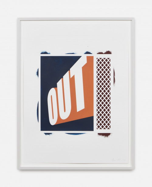 
     <i>Out</i>, 
     2021<br />
     Red phosphorus and acrylic on paper, 
      62 x 47 cm<br />
     