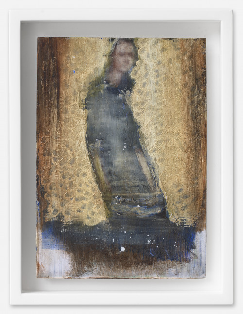 <i>Emmanuelle</i>, 2021<br />oil on postcard, 18 x 13,5 cm (framed)<br />
