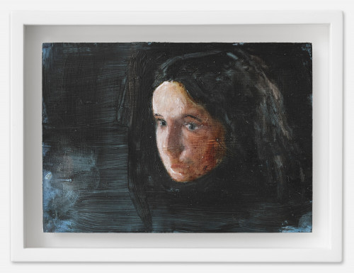 <i>Ana</i>, 2021<br />oil on postcard, 13,5 x 18 cm (framed)<br />