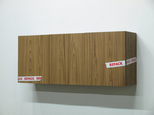 KAZ OSHIRO<br /><i>Three Door Cabinet (Repack Tape)</i>, 2010<br />acrylic on canvas, 116 x 30 x 51 cm<br />
