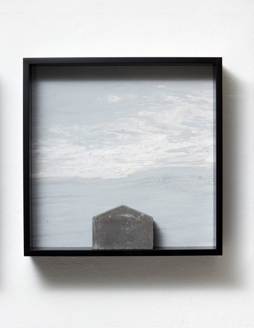 <i>Versteinerter Himmel XVIII, (Petrified Sky XVIII)</i>, 1983/2015<br />Granite, marble, MDF, concrete cobblestone, 60 x 60 x 15 cm<br />