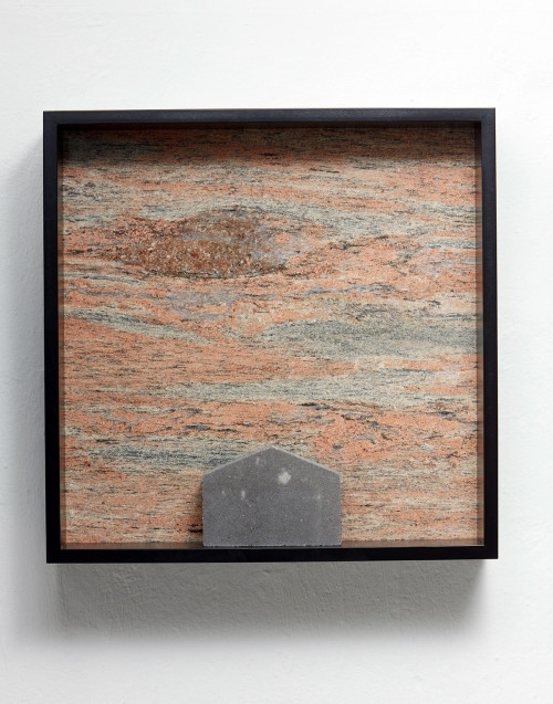 <i>Versteinerter Himmel XX, (Petrified Sky XX)</i>, 1983/2015<br />Granite, marble, MDF, concrete cobblestone, 60 x 60 x 15 cm<br />