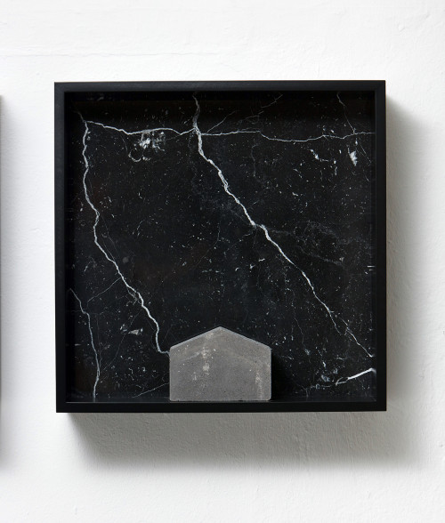 <i>Versteinerter Himmel XV, (Petrified Sky XV)</i>, 1983/2015<br />Granite, marble, MDF, concrete cobblestone, 60 x 60 x 15 cm<br />