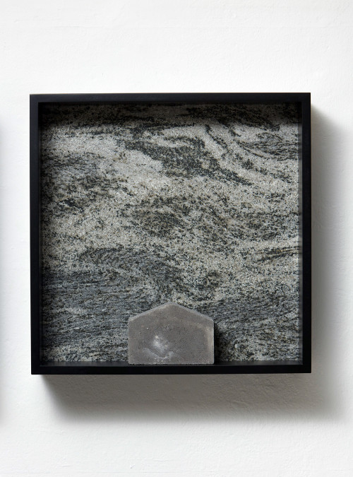<i>Versteinerter Himmel XXVI, (Petrified Sky XXVI)</i>, 1983/2015<br />Granite, marble, MDF, concrete cobblestone, 60 x 60 x 15 cm<br />