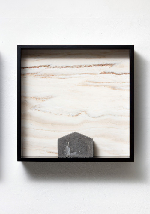 <i>Versteinerter Himmel XXVII, (Petrified Sky XXVII)</i>, 1983/2015<br />Granite, marble, MDF, concrete cobblestone, 60 x 60 x 15 cm<br />