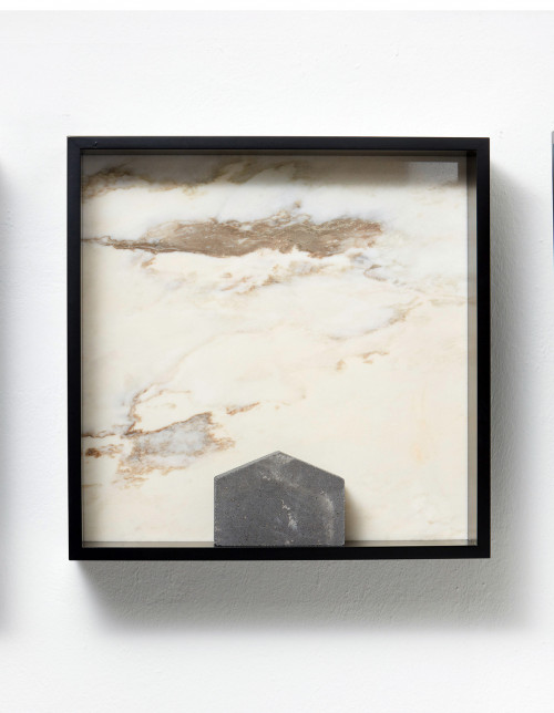 <i>Versteinerter Himmel XXVII, (Petrified Sky)</i>, 1983/2015<br />Granite, marble, MDF, concrete cobblestone, 60 x 60 x 15 cm<br />