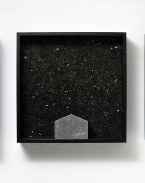 <i>Versteinerter Himmel XVI, (Petrified Sky XVI)</i>, 1983/2015<br />Granite, marble, MDF, concrete cobblestone, 60 x 60 x 15 cm<br />