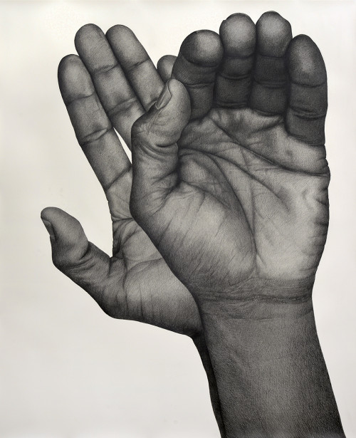 <i>Two Handed (Left)</i>, 2017<br />pencil on paper, 130.81 x 106.68 cm<br />