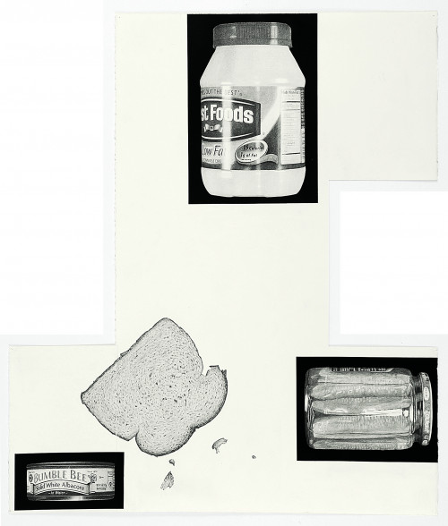 <i>Theme Time-Food (tuna sandwich)</i>, 2014<br />pencil and enamel on paper, 102 x 88 cm<br />