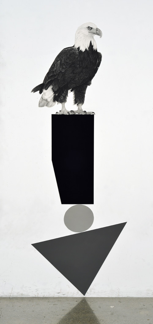 <i>Perched Eagle</i>, 2018<br />pencil on paper, 172.72 x 63.5 cm<br />