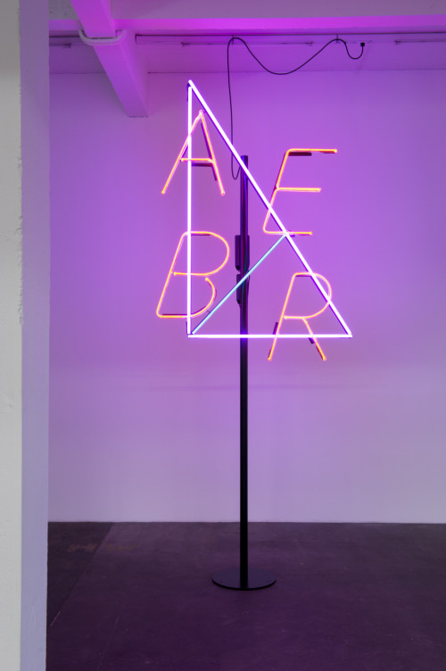 DAVID RENGGLI<br /><i>Aber</i>, 2013<br />neon, metal, transformer, 388 x 153 x 50 cm 152 12/16 x 60 3/16 x 19 10/16 ins<br />
