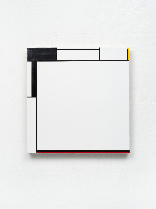 <i>KAAAHAARZ</i>, 2020<br />start and end of audio cassettes, audio cassette tape and acrylic on canvas, 34 X 33 cm<br />