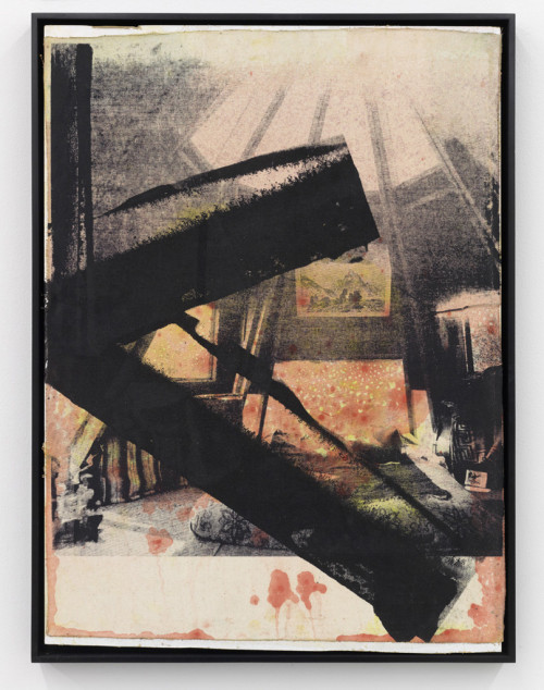 <i>Shelter I</i>, 2010<br />silk-screen print, oil paint on linen mounted on wood, 73.5 x 55.5 x 4 cm<br />