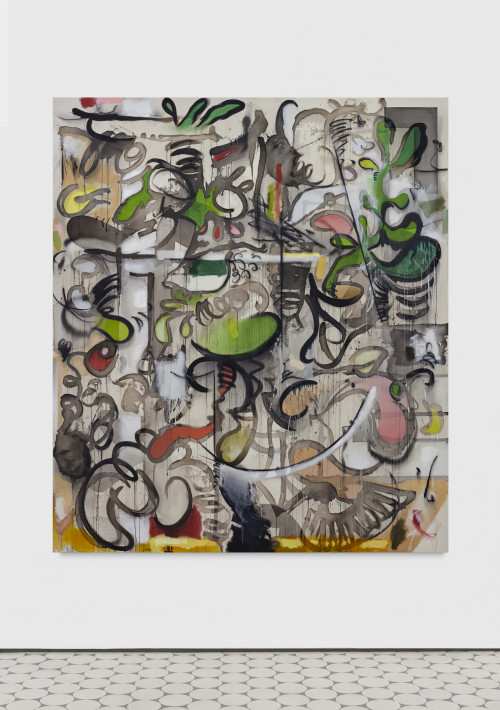 <i>Matcha Mantis</i>, 2020<br />ink, acrylic, charcoal and oil pastel color on canvas, 230 x 200 cm<br />