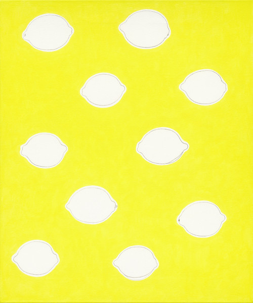 HE XIANGYU<br /><i>10 Lemons</i>, 2017<br />pencil, acrylic on canvas, 60 x 50 cm<br />