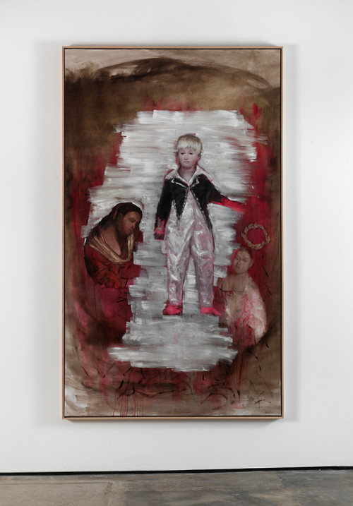 <i>Junge mit Figuren</i>, 2011<br />oil paint on canvas, 230 x 135 cm<br />