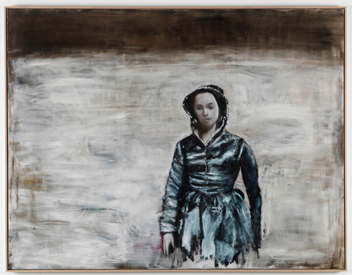<i>Frau vor hellem Grund</i>, 2011<br />oil paint on canvas, 170 x 220 cm<br />