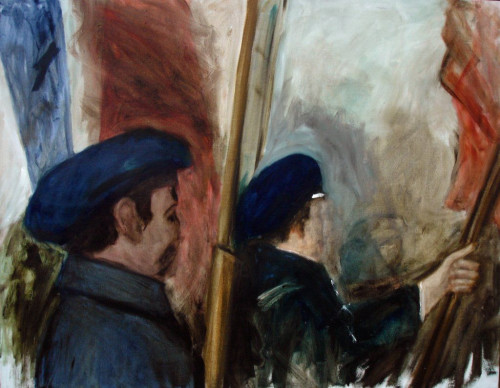 <i>Männer und Fahnen</i>, 2006<br />oil paint on canvas, 95 x 74 cm<br />