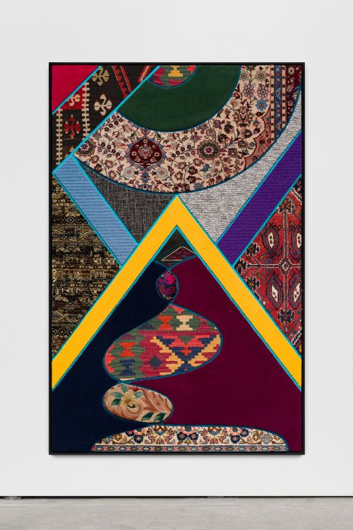 <i>Social Fabric, north</i>, 2018<br />carpet pieces on wood, 172 x 116 x 6 cm<br />
