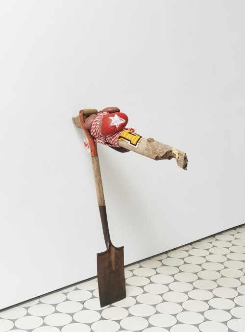 <i>Stank-Horse</i>, 2021<br />Metal, wood, plastic, chenille, beads, leather, rope, 100 x 80 x 25 cm<br />