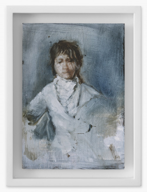 AXEL GEIS<br /><i>Mann aus dem 18. Jahrhundert</i>, 2021<br />Oil on postcard, 14,5 x 10,5 cm<br />