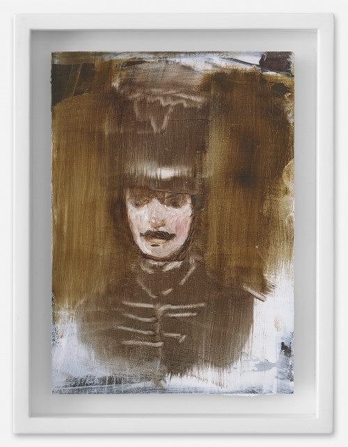 AXEL GEIS<br /><i>Eduard</i>, 2021<br />Oil on postcard, 14,5 x 10,5 cm<br />
