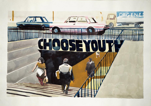 WAWRZYNIEC TOKARSKI<br /><i>CHOOSE YOUTH</i>, 1993<br />watercolor on paper, 43 x 61 cm<br />