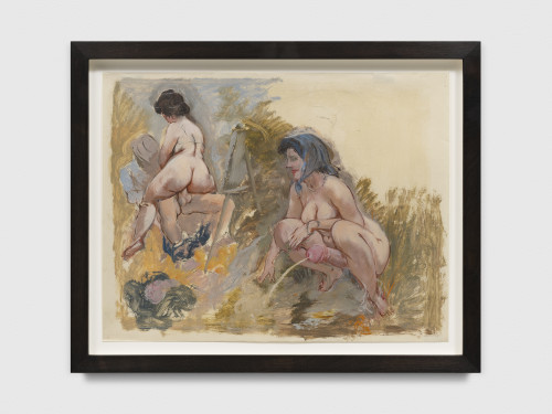 GEORGE GROSZ<br /><i>Erotic Scene. The Painter and Model and Hermaphrodit, Cape Cod</i>, 1940<br />mixed media, oil, watercolor and chalk paint over pen on vellum, 56 x 69 x 4,5 cm (framed)<br />