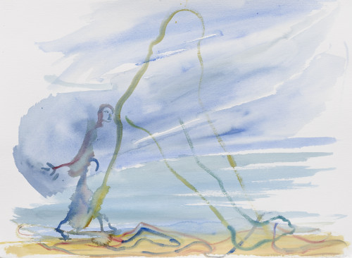 SOPHIE VON HELLERMANN<br /><i>Deutschstunde</i>, 2018<br />watercolor on paper, 56 x 76 cm<br />